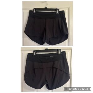 Size 8 Lululemon Black 4" Speed Up High-Rise Short.  In VVGUC! Logo faded